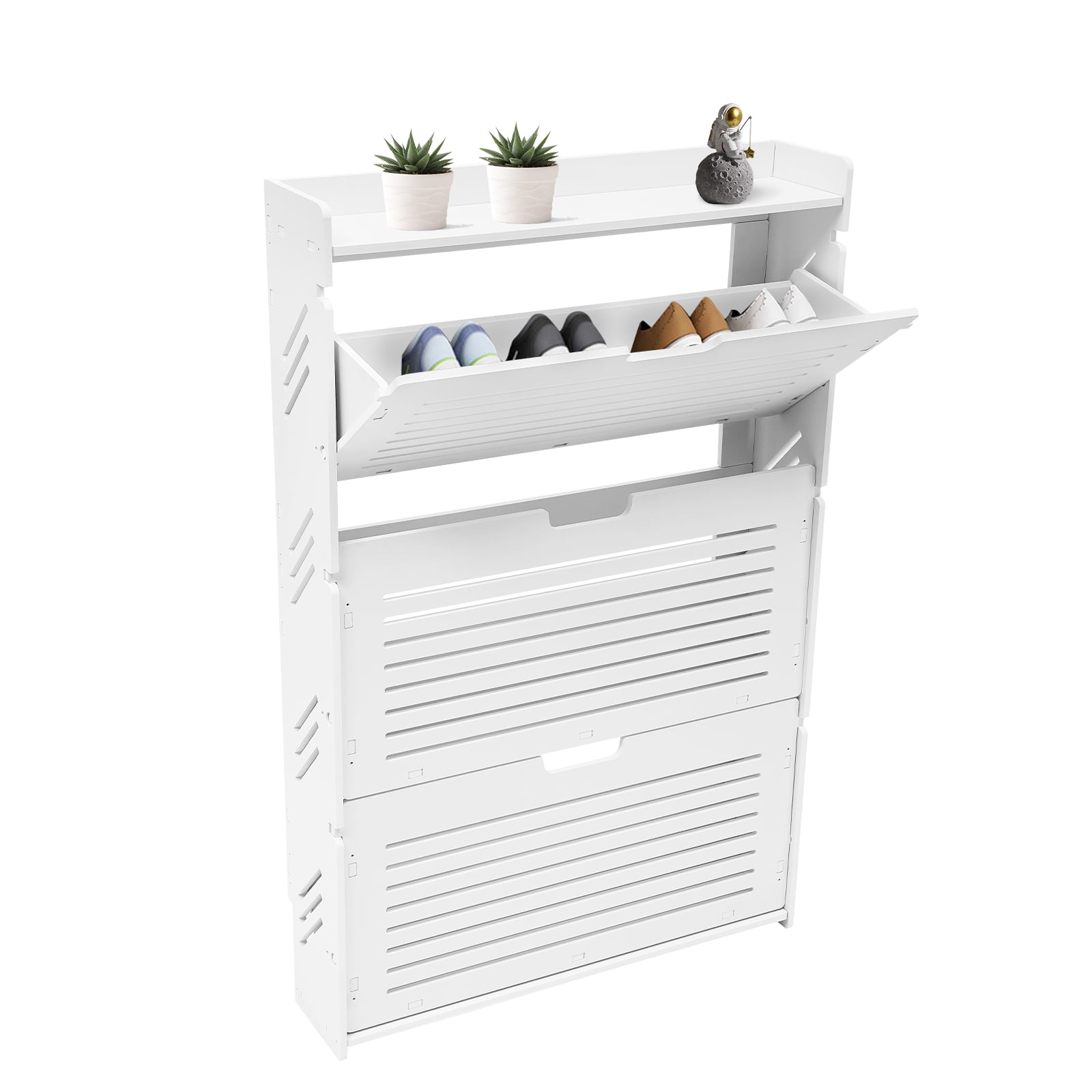 Modern Shoe Storage Cabinet,3-Layer White Tipping Shoe Cabinet,Shoe Rack Cabinet,Ultra-Thin Shoe Cabinet,Shoe Organizer for Entryway