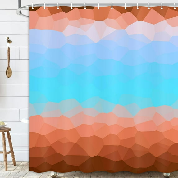 Modern Shower Curtain, Abstract Geometric Shower Curtains for Bathroom Decor, Farmhouse Minimalist Fabric Shower Curtain Set, 72X72in Terracotta Blue