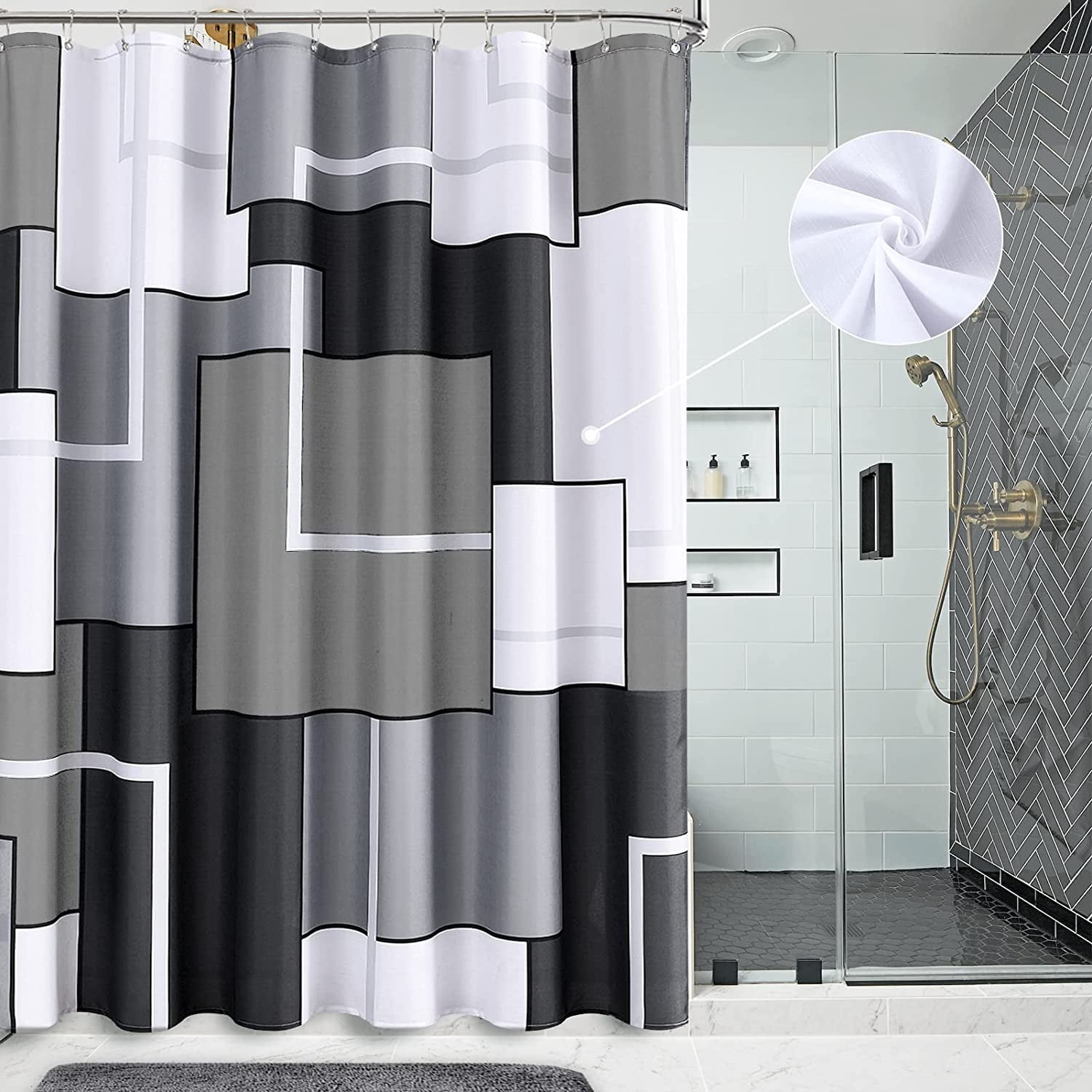 Modern Shower Curtain Grey and White Shower Curtain for Bathroom ...