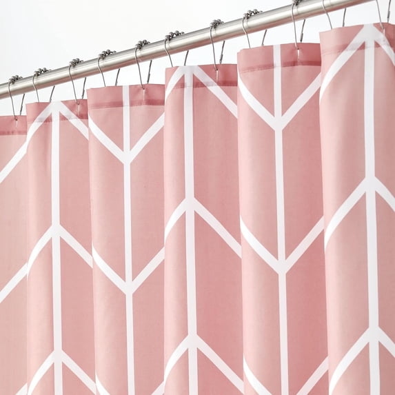 Modern Shower Curtain with Inverse Herringbone Pattern - Geometric Fabric Shower Curtain, Striped Minimalist Shower Curtain, Herringbone Shower Curtains for Bathroom, 72" x 72", Rose Tan/White