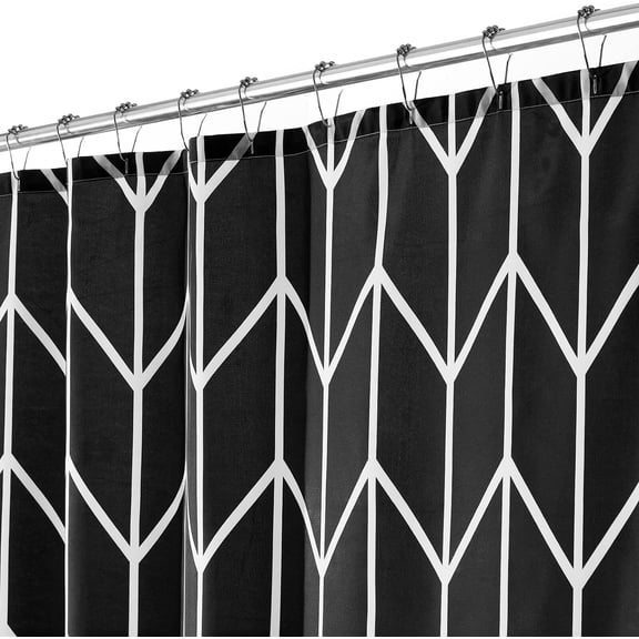 Modern Shower Curtain with Inverse Herringbone Pattern - Geometric Fabric Shower Curtain - Striped Minimalist Shower Curtain - Herringbone Shower Curtains for Bathroom, 72" x 84", Black/White