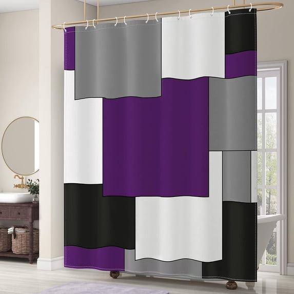 Modern Shower Curtain Purple and Gray Bathroom Accessories Decor Black Shower Curtain Set with 12 Hooks 72x72 Inches