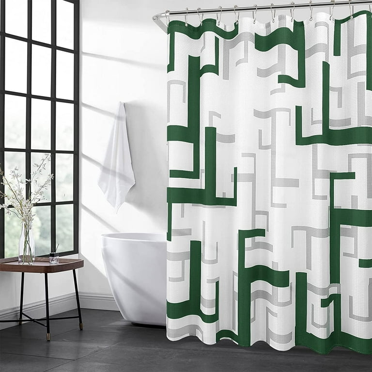 Modern Shower Curtain Set Green Shower Curtain for Bathroom Waterproof Geometric Shower Curtain with Hooks Heavy Duty Polyester Bathroom Curtain for