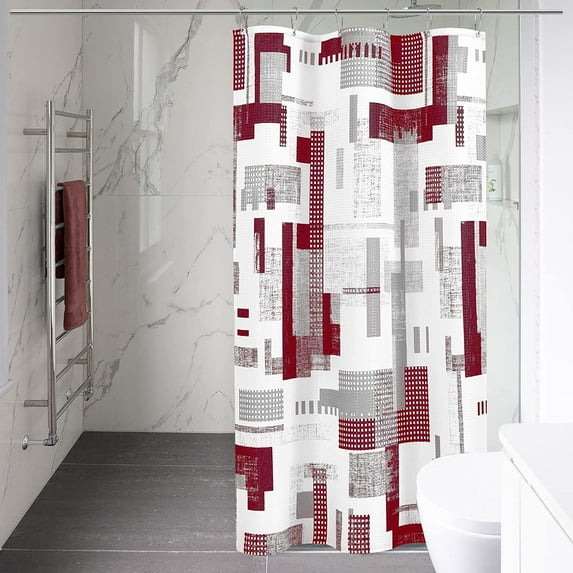 Modern Shower Curtain Set Red Shower Curtain for Bathroom Waterproof Geometric Black White Shower Curtain with Heavy Duty Polyester Bathroom Curtain for Hotels Bathtubs, 36x72 inch, Red