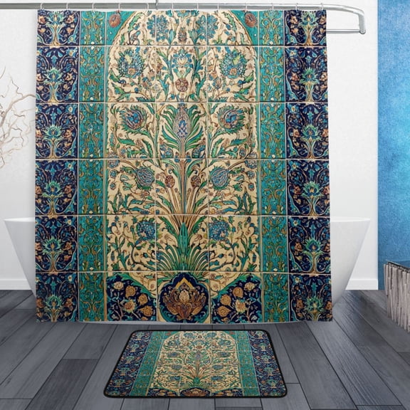 Modern Shower Curtain Set ,Waterproof Bathroom Shower Curtain Decorative Set with 12 pcs Hooks,Dotted Plastic Base Non-slip Durable 66 x 72in Brick Inlay Craftsmanship