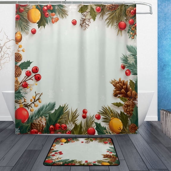 Modern Shower Curtain Set ,Waterproof Bathroom Shower Curtain Decorative Set with 12 pcs Hooks,Dotted Plastic Base Non-slip Durable 66 x 72in Cartoon-style Vector Illustrations