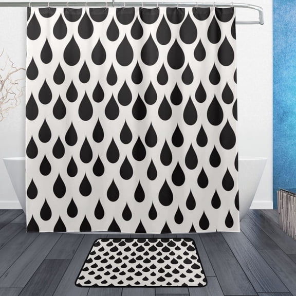 Modern Shower Curtain Set ,Waterproof Bathroom Shower Curtain Decorative Set with 12 pcs Hooks,Dotted Plastic Base Non-slip Durable 66 x 72in Drop Pattern