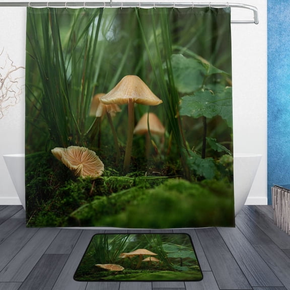 Modern Shower Curtain Set ,Waterproof Bathroom Shower Curtain Decorative Set with 12 pcs Hooks,Dotted Plastic Base Non-slip Durable 66 x 72in Little Mushroom