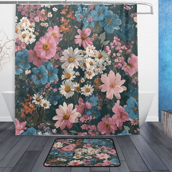 Modern Shower Curtain Set ,Waterproof Bathroom Shower Curtain Decorative Set with 12 pcs Hooks,Dotted Plastic Base Non-slip Durable 66 x 72in Rococo Style