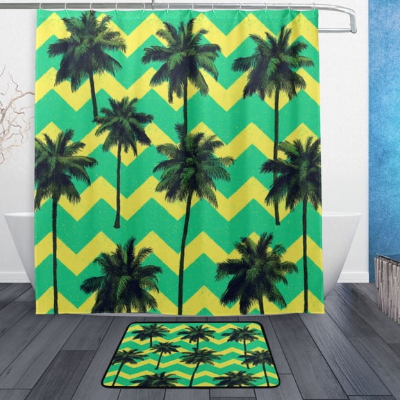 Modern Shower Curtain Set ,Waterproof Bathroom Shower Curtain Decorative Set with 12 pcs Hooks,Dotted Plastic Base Non-slip Durable 66 x 72in Summer Herringbone Pattern