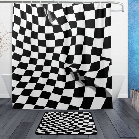 Modern Shower Curtain Set ,Waterproof Bathroom Shower Curtain Decorative Set with 12 pcs Hooks,Dotted Plastic Base Non-slip Durable 66 x 72in Track Template