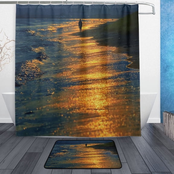 Modern Shower Curtain Set ,Waterproof Bathroom Shower Curtain Decorative Set with 12 pcs Hooks,Dotted Plastic Base Non-slip Durable 66 x 72in Walking Alone