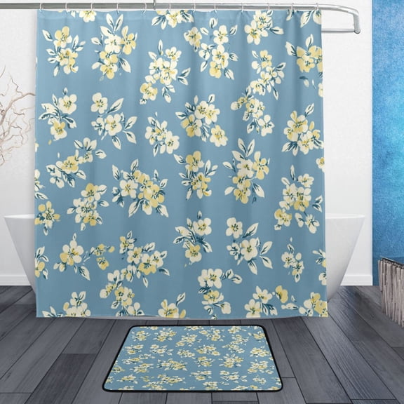 Modern Shower Curtain Set ,Waterproof Bathroom Shower Curtain Decorative Set with 12 pcs Hooks,Dotted Plastic Base Non-slip Durable 66 x 72in Yellow Background