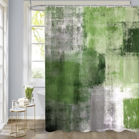Modern Shower Curtains for Chic Rustic Bathroom Decor, Abstract Fabric Shower Curtain, Vintage Country Grunge Style & Paint Brush Graffiti Design, Sage Green, 72 x 72