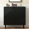 thumbnail image 1 of Noble House Modern Side Cabinet with Adjustable Shelves & Geometric Door Design, Black, 1 of 12