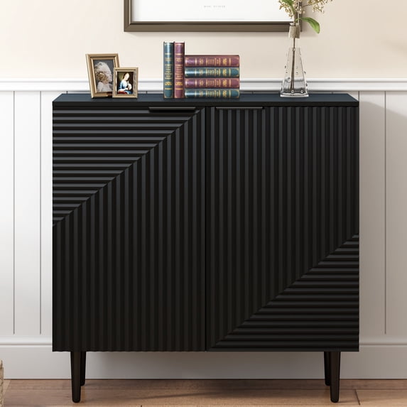Noble House Modern Side Cabinet with Adjustable Shelves & Geometric Door Design, Black