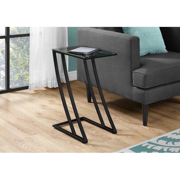 Modern Side/End and Snack Table - Sturdy Metal Frame & Z-shaped Base, Tempered Glass