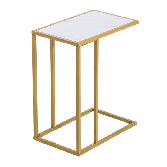 Modern Side Table, C-Side Coffee Table Marble Table White & Gold