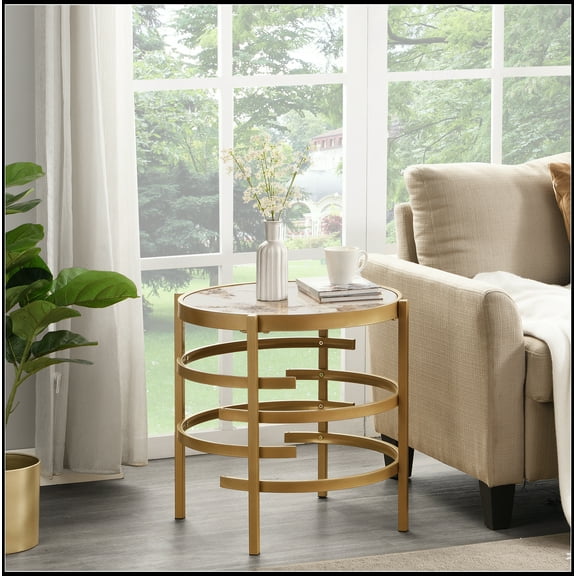Modern Side Table, Pandora Sintered Stone End Table, Golden Small Coffee Table