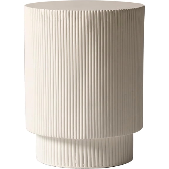 Modern Side Table Round Fiberstone Top Accent End Table for Home, Outdoor Patio, Living Room Sofa, Weather-Resistant, Eden Series in White