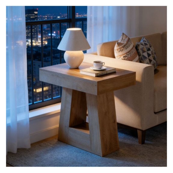 Modern Side Table - Trapezoid Accent Table, Living Room Coffee Table, End Table for Sofa, Small Tea Table with Wood Grain Finish
