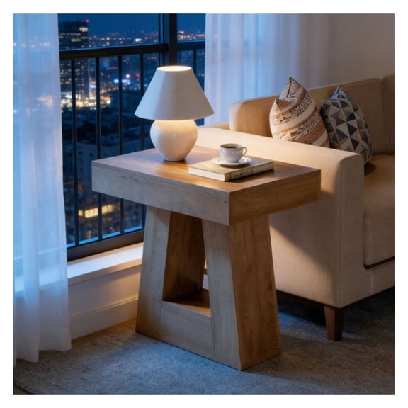 Modern Side Table - Trapezoid Base Coffee Table, Living Room End Table, Small Sofa Table with Storage, Minimalist Accent Furniture