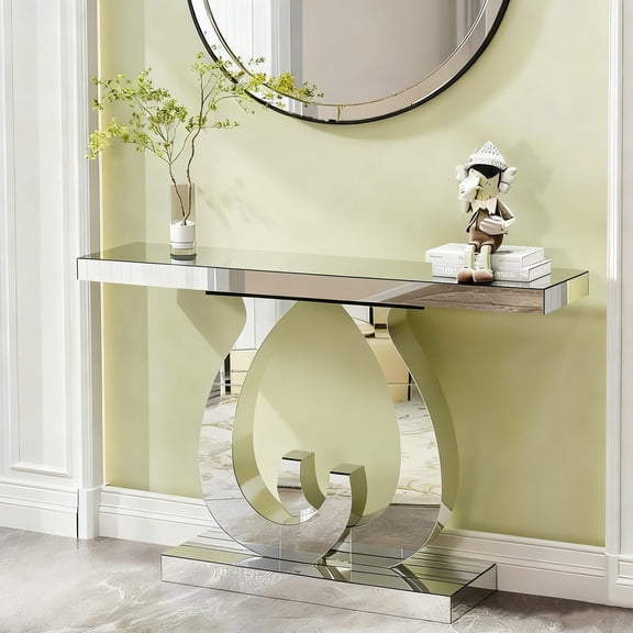Modern Side Table featuring Silver Glass, Living Room