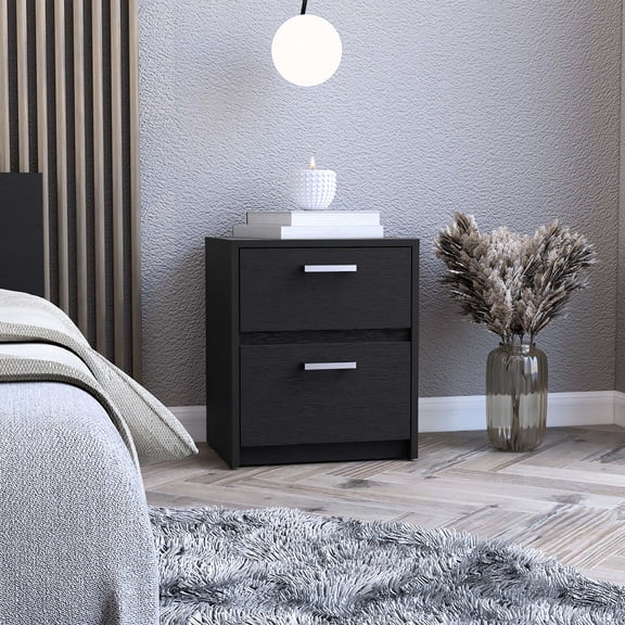 2 - Drawer Nightstand | Easy Assembly for Bedroom Setup, Accessible Storage | Quality Laminated Particle Board | Fit into Small Bedroom Corners