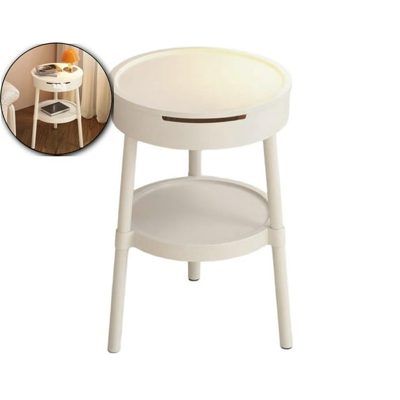 Modern Side Table with Drawer, Multifunctional Coffee Table, Plastic Storage Shelf for Living Room Bedroom Office