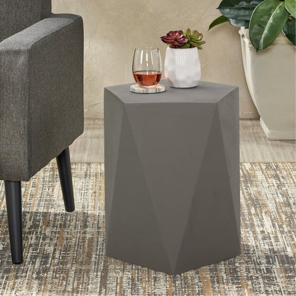 Modern Side Table with Geometric Base / Light Gray, No Assembly