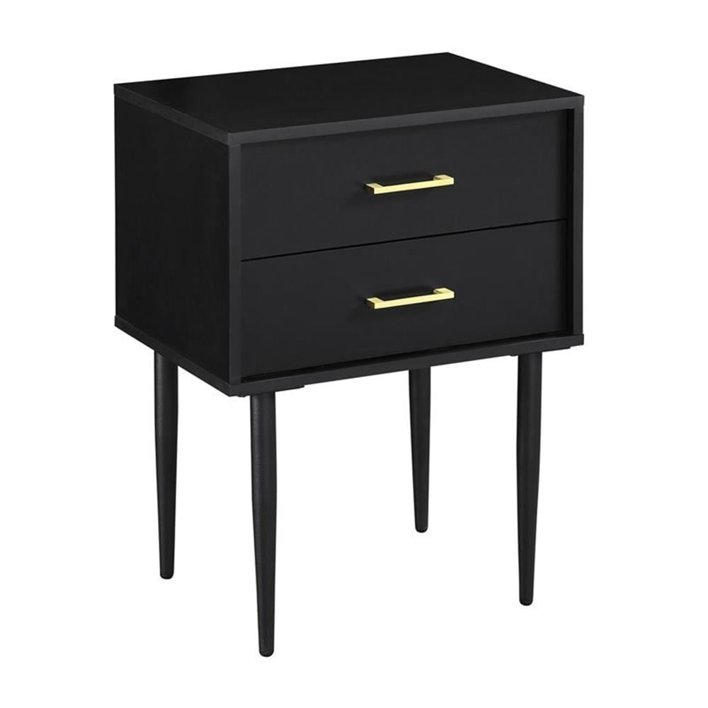 Black Wood and Metal 2-Drawer Side Table with Storage