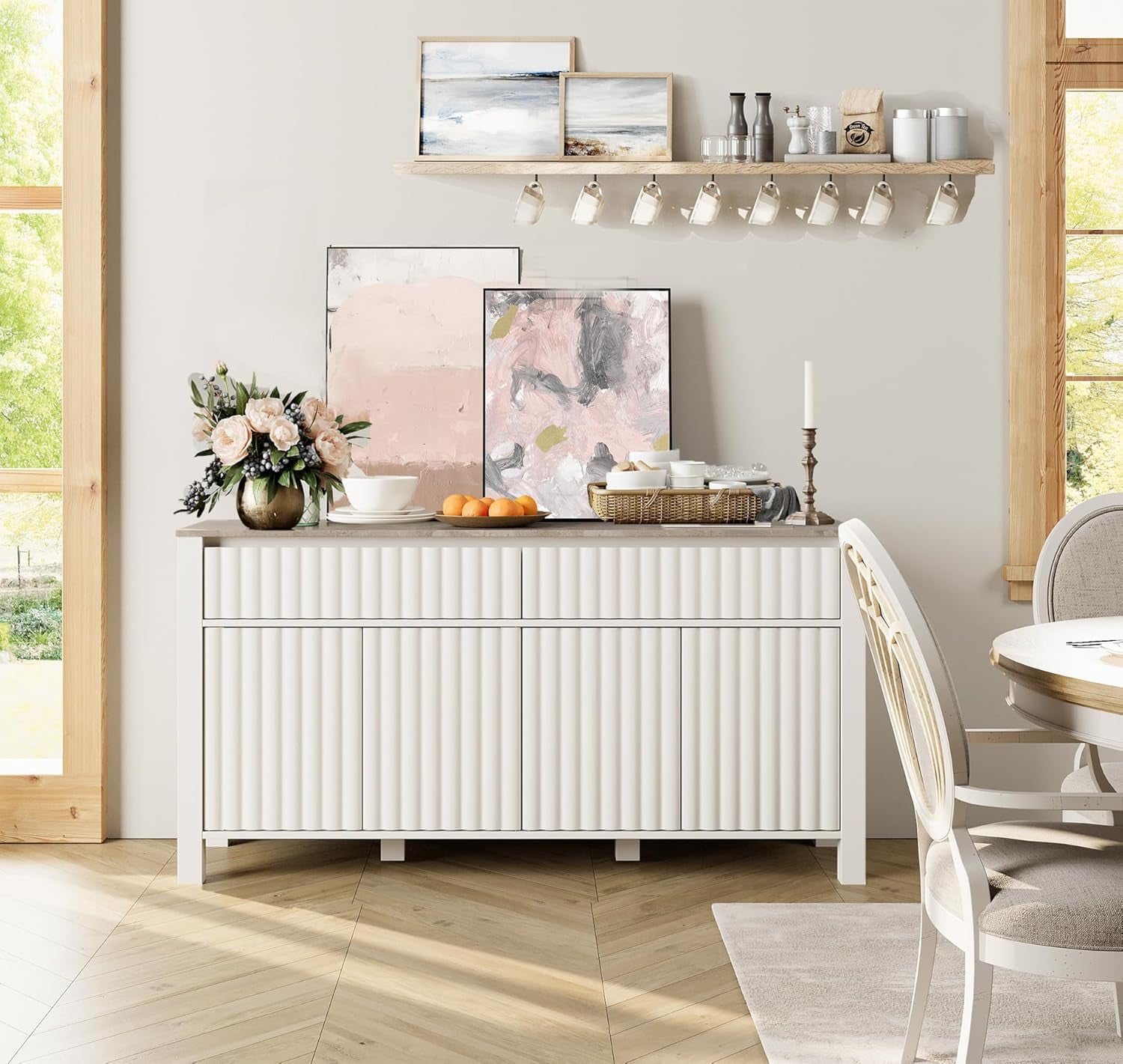 Modern Sideboard Buffet 57 Inch Wood Coffee Bar with