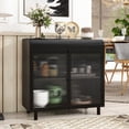 thumbnail image 1 of Modern Sideboard Buffet Cabinet, Console Table with Tempered Figured Glass Doors, Flip Top and Inner Shelves, Metal Storage Cabinet for Dining Room, Kitchen, Living Room & Entryway, Black, 1 of 8