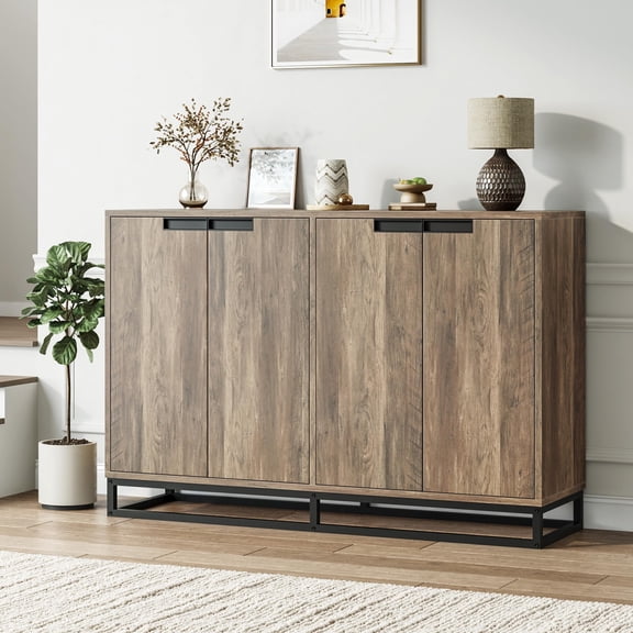 Modern Sideboard Cabinet 55 Inch - 4-Door Credenza with Metal Base