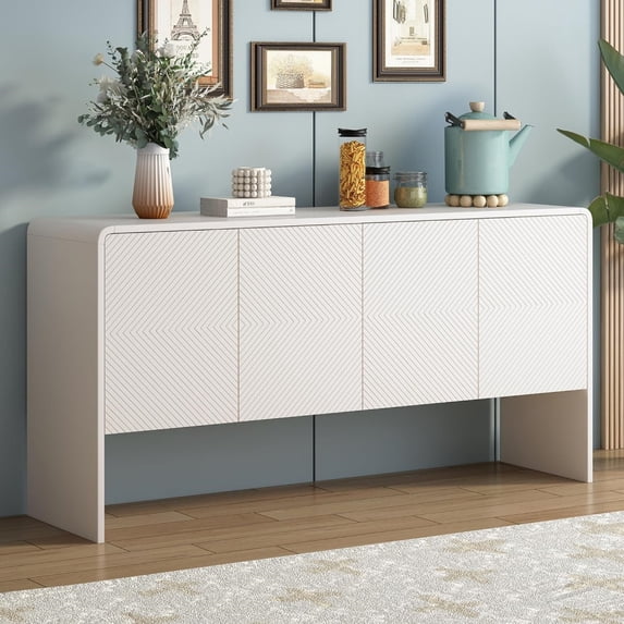 Modern Sideboard Storage Cabinet 60-Inch Long Wooden Credenza Console Table Accent Cabinet with 4 Doors for Living Room Entryway