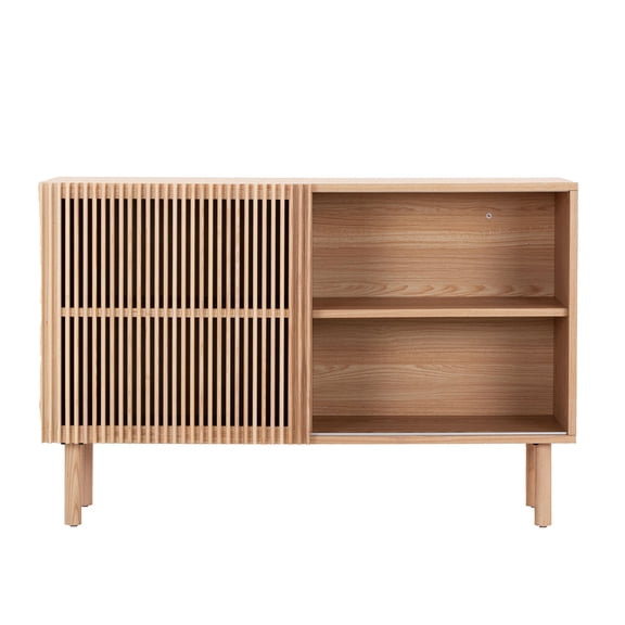 Modern Sideboard With 4 Cabinets, Tv Stand, Assurance - - Countertop, Walnut Wood And Stainless Steel Construction Fade- Walnut