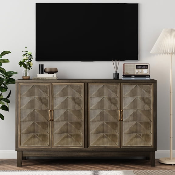 Modern Sideboard with 4 Doors | Can Be Used as TV Console | Solid Wood Legs for Sturdiness | Simplifies Room Clutter
