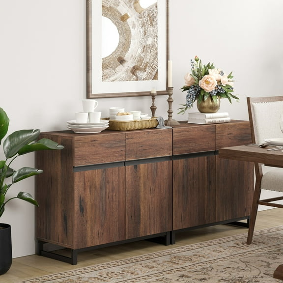 Modern Sideboard with Adjustable Shelf and Metal Base Walnut
