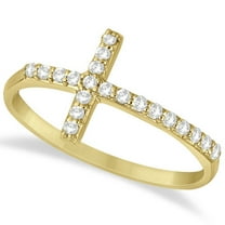 Modern Sideways Diamond Cross Fashion Ring in 14k Yellow Gold (0.20ct)