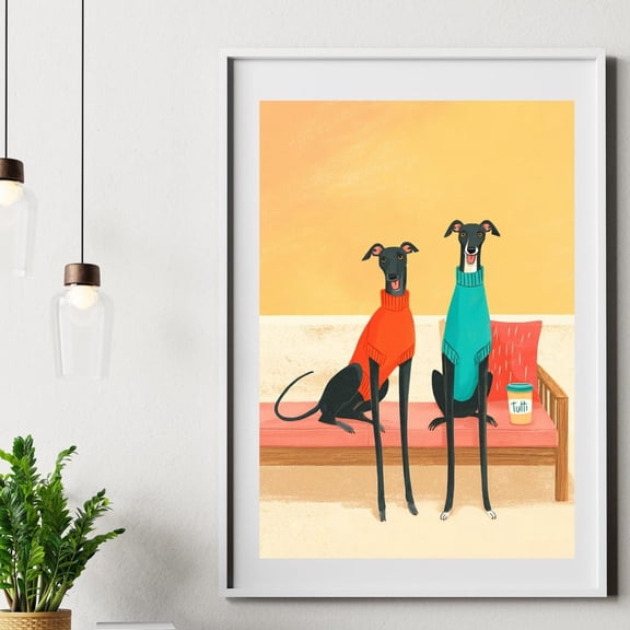 Modern Sighthound Dog Print Whimsical Greyhound Illustration, Minimalist Wall Art UNFRAMED PAPER POSTER, Home Decor, Vintage Gift, Living Room Dercor