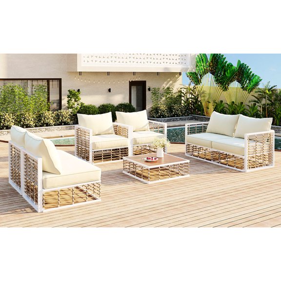 Modern Silhouette 7-Piece Sofa Set / Adjustable Feet, Easy Assembly for Patio