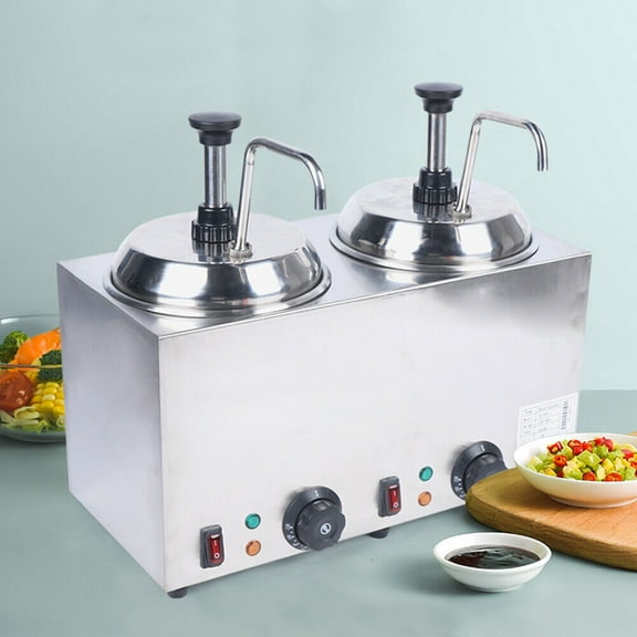 Modern Silver 110V/60Hz 1600W Commercial Hot Fudge Warmer Nacho Cheese Sauce Warmer 16.93*8.07*16.5in for Homes, Hotels, Restaurants