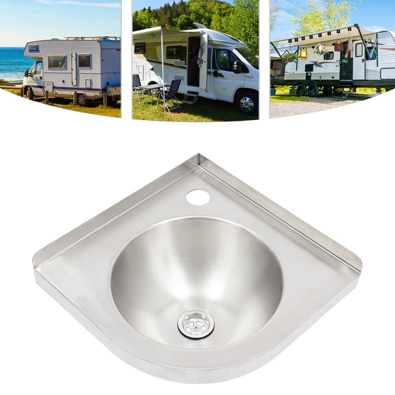 Modern Silver 304 Stainless Steel Wall Mount Sink 30.5x30.5cm Round RV Sink with 80cm Drain Pipe Strainer Plug Mounting Brackets Ideal for Campervans Yachts Kitchens Bathrooms Balconies Bars