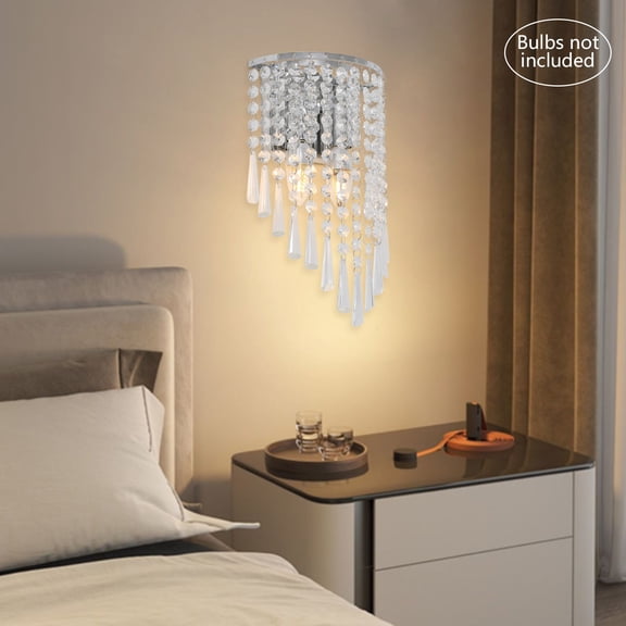 Modern Silver Clear 2-Light K9 Crystal Wall Sconce, E12 Socket Decorative Wall Lamp Fixture with Crystal Drops, Indoor Wall Mount Light for Bedroom, Bathroom, Living Room, Hallway & Foyer