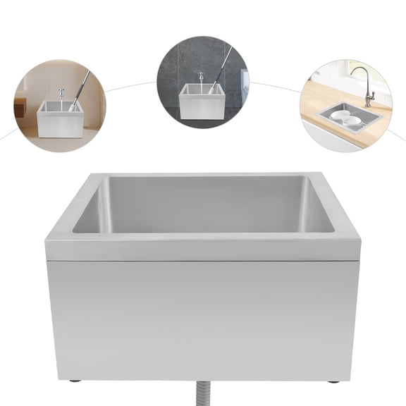 Modern Silver Floor Mop Sink Stainless Steel Commercial Floor Mop Sink w/ 1* Hose for Restaurants, Homes