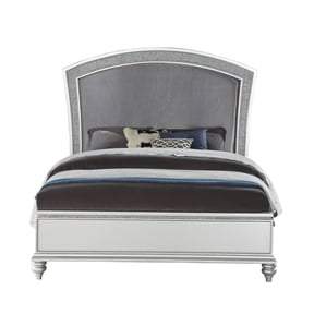 Modern Silver King Platform Bed with Rhinestone Headboard, Upholstered Bed Frame with Button Tufting and Wooden Legs, No Box Spring Required