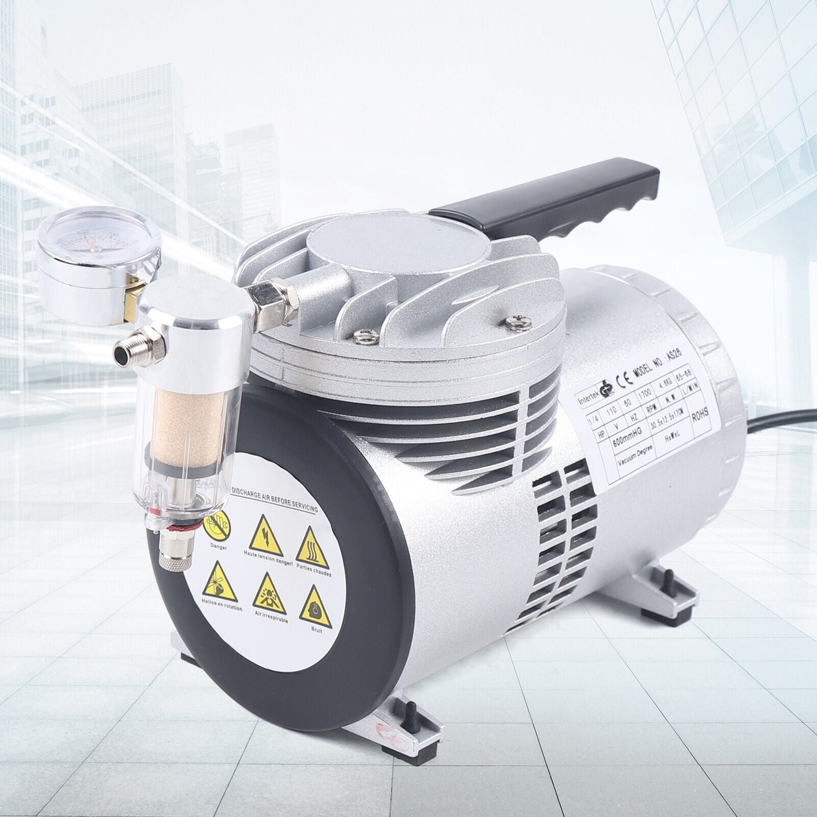 Modern Silver Single Stage Vacuum Pump, Oil-free Vacuum Pump, Industrial Vacuum Pump 110V, 60Hz Oil-free Vacuum Pump