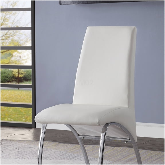 Modern Silver and White PU Leather Dining Side Chairs, Set of 2 with Chrome Metal Legs