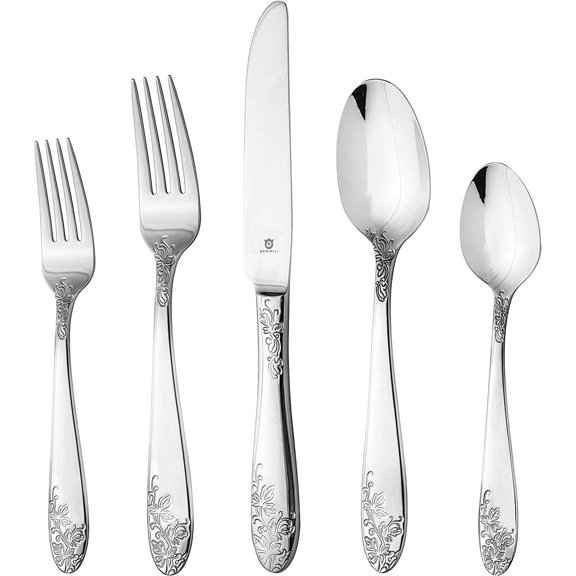 Modern Silverware Set, 18/10 Stainless Steel Flatware, Mirror Finish, Dishwasher Safe, Elegant Cutlery for Home and Dining, Built to Last (60-Piece, Imperial)