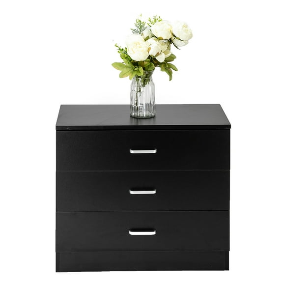 Modern Simple 3-Drawer Table Nightstand Dresser Space-Saving Storage Black